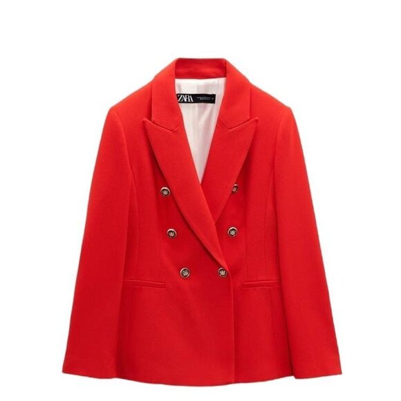 ZARA DOUBLE BREASTED PIQUÉ BLAZER RED SIZE S | 3169/711/600 - Picture 1 of 8